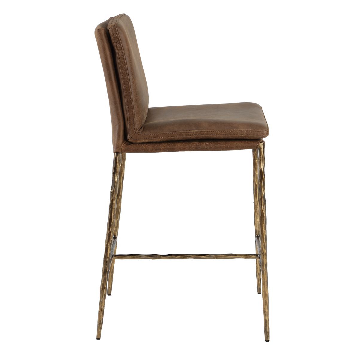 Leather counter stool with bronze sculpted legs.