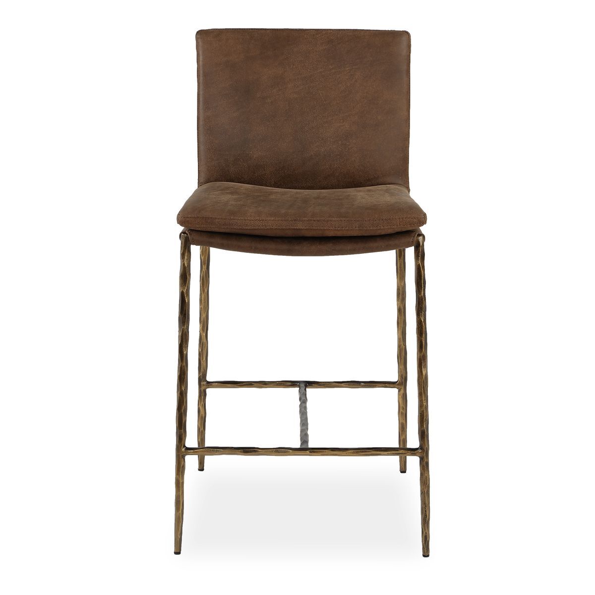 Leather counter stool with bronze sculpted legs.