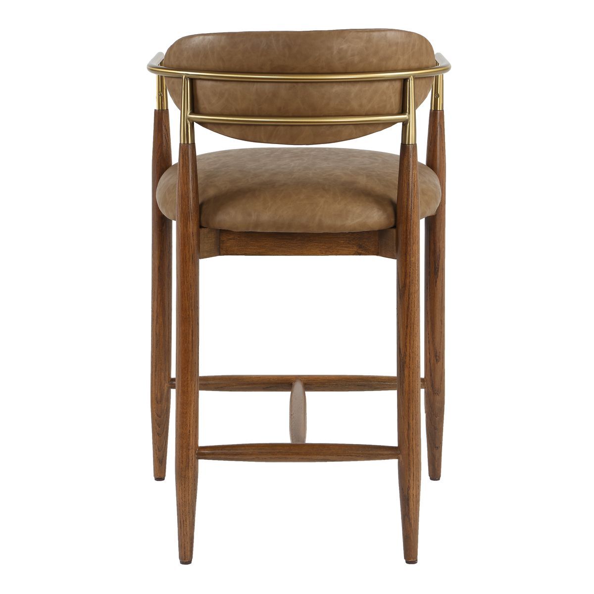Walnut counter stools with arms and back.