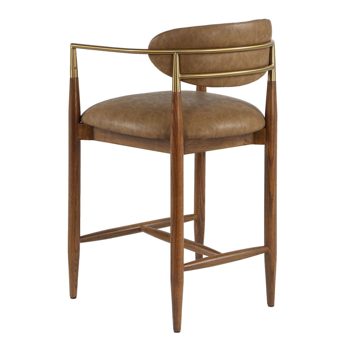 Walnut counter stools with arms and back.