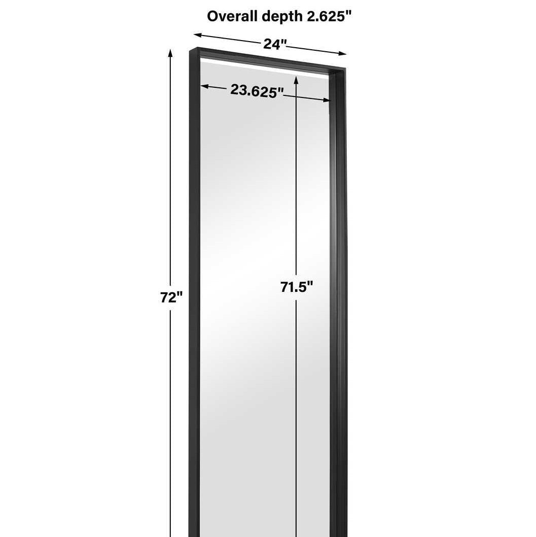 Measurement chart of a rectangular mirror with dimensions labeled on a white background