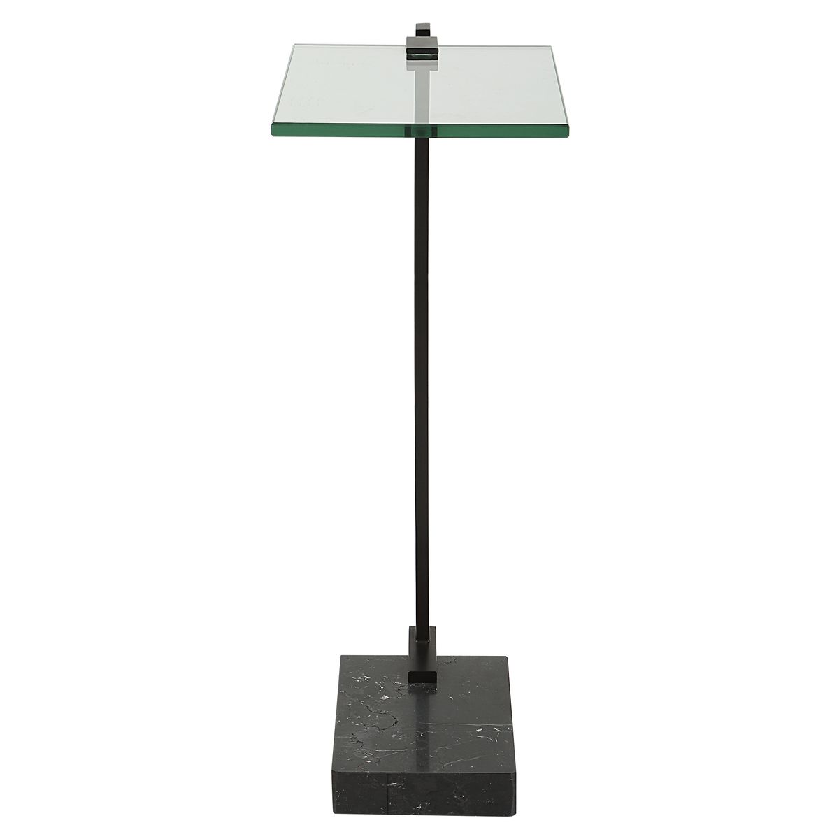 Black floor lamp with a glass top on a white background