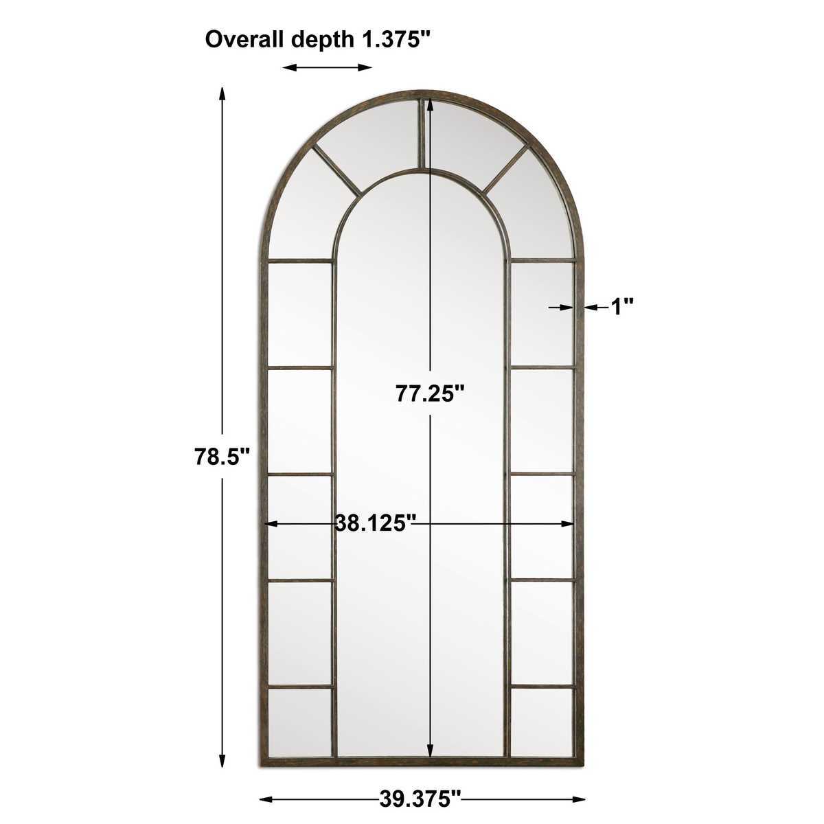 Architectural mirror with dimensions labeled on a white background