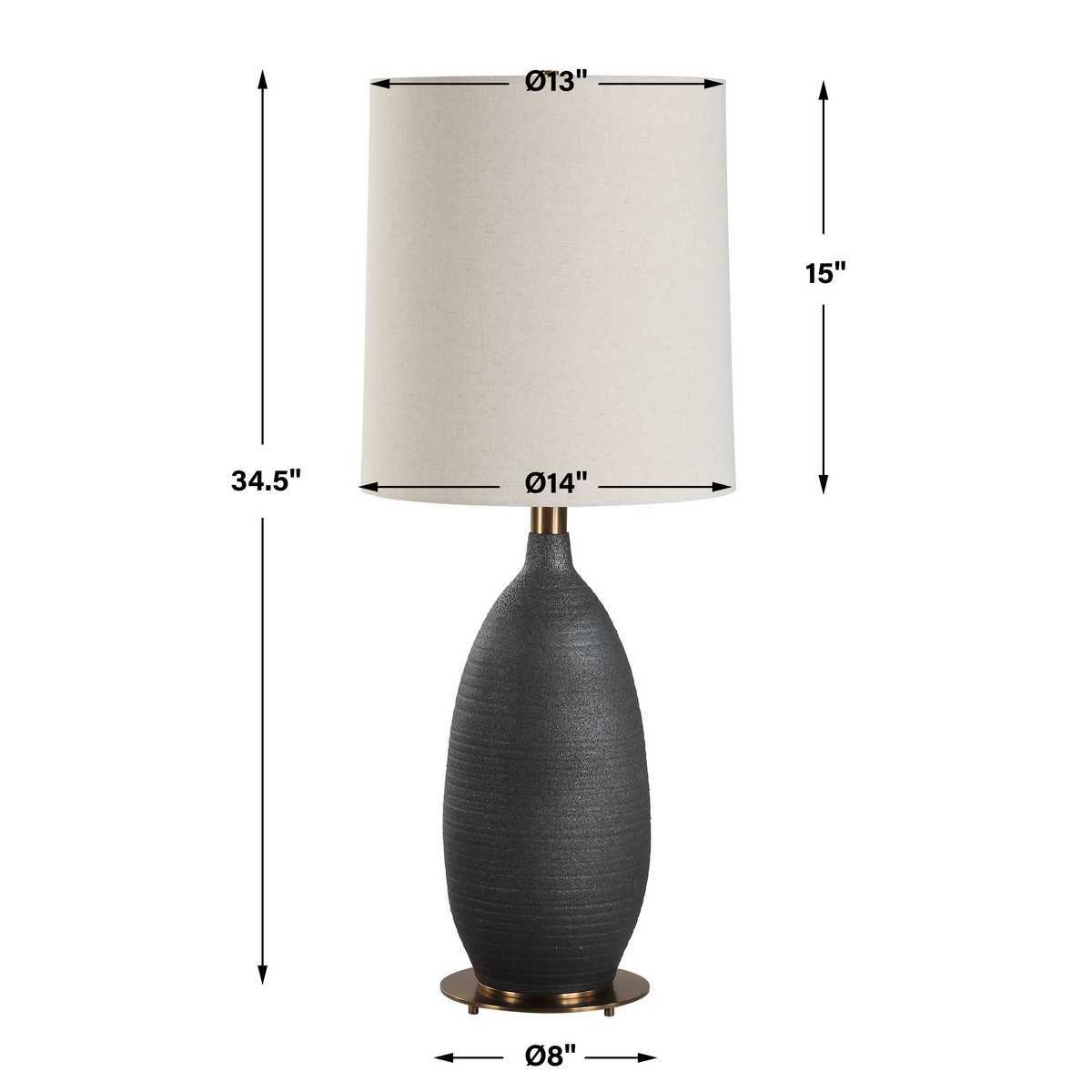 Table lamp with dimensions on a white background