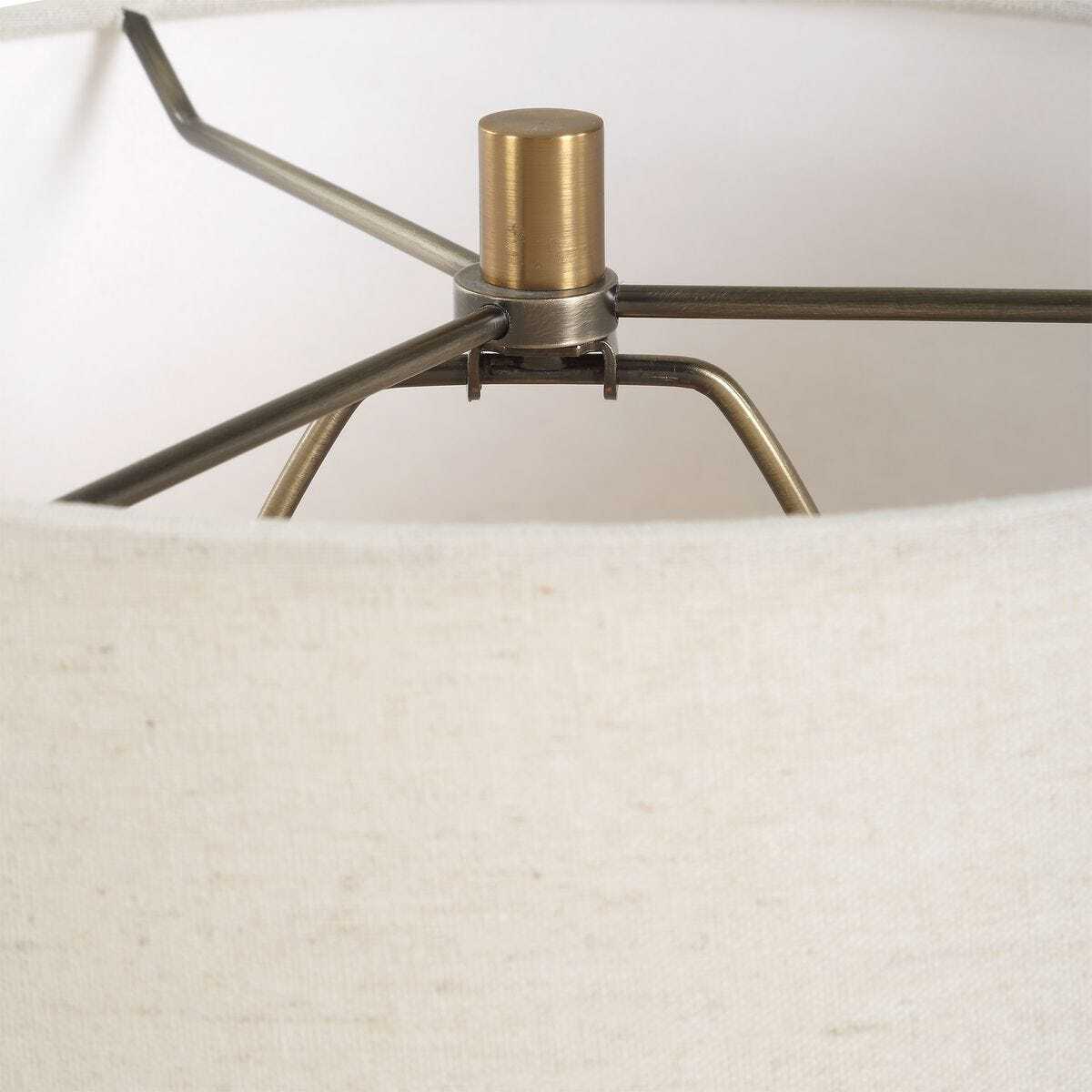 Close-up of a lamp with a metallic base on a white background