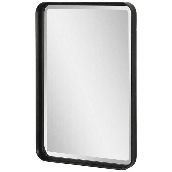 Rectangular mirror with a black frame on a white background