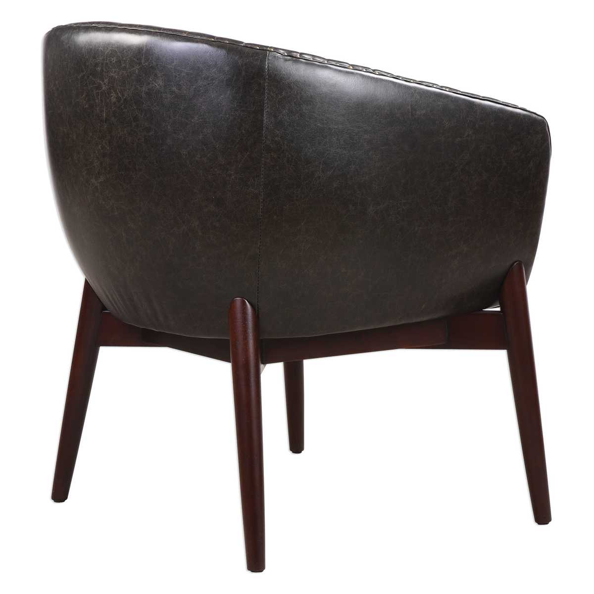 Black faux leather accent chair.