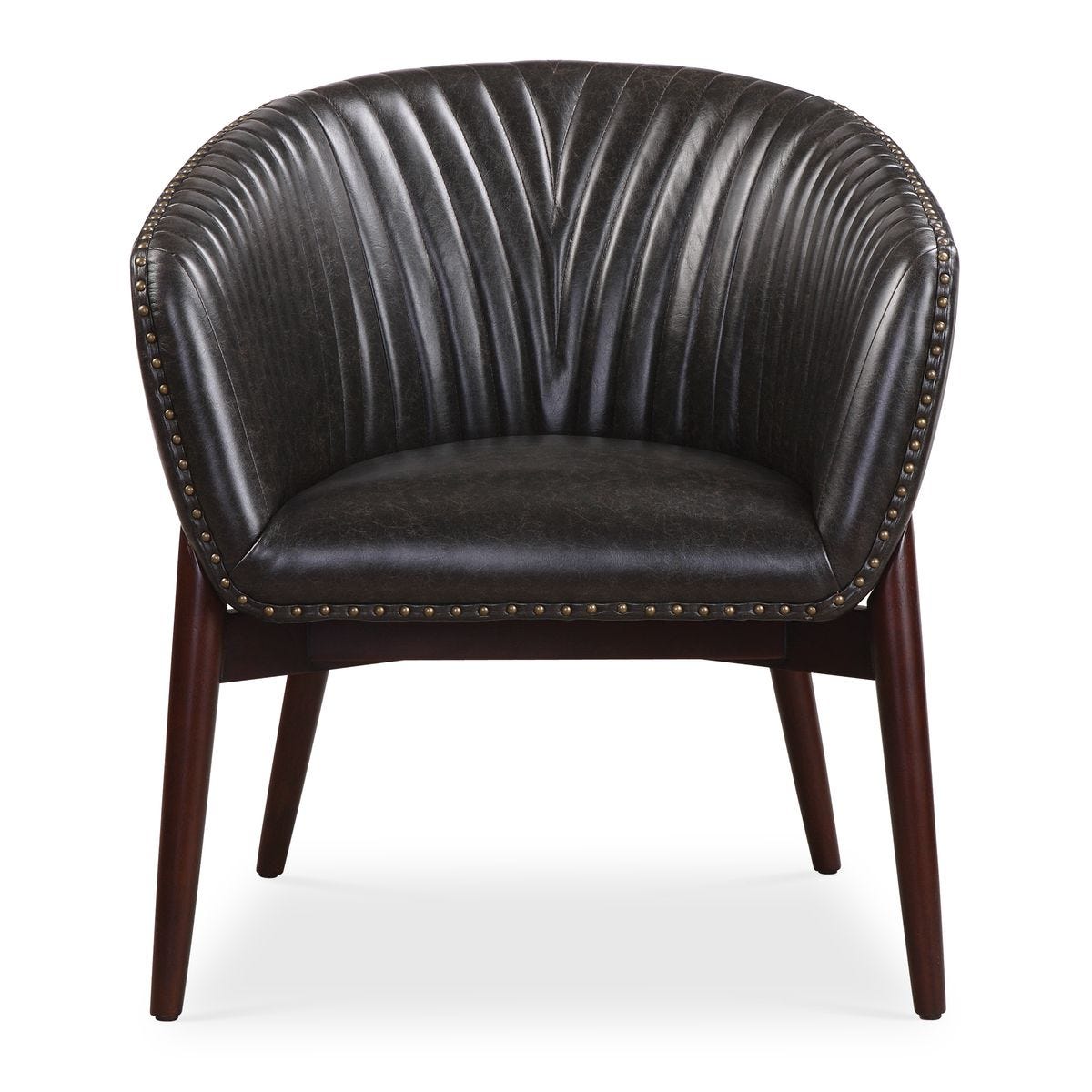 Black faux leather accent chair.