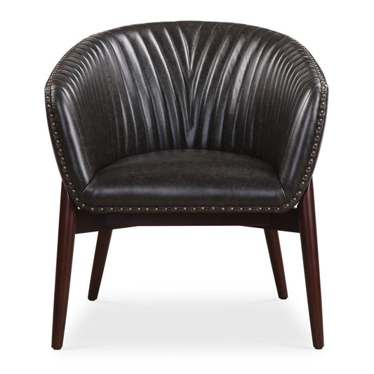 Black faux leather accent chair.