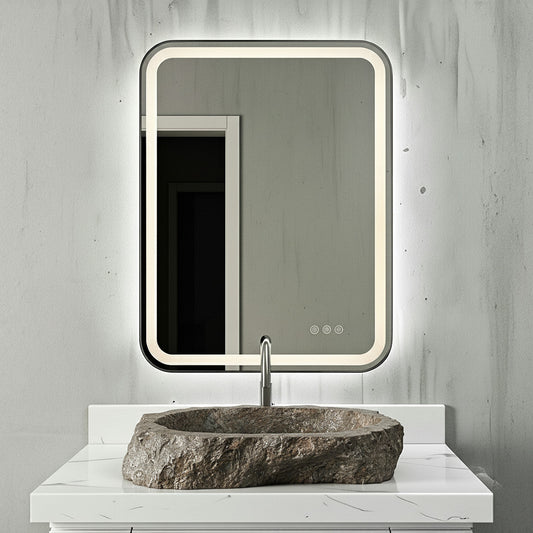 Rectangular mirror with a black frame on a white background
