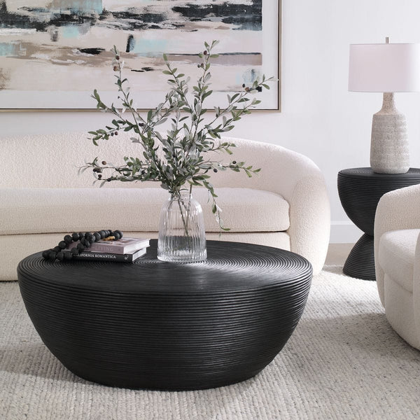 Black rattan coffee table.