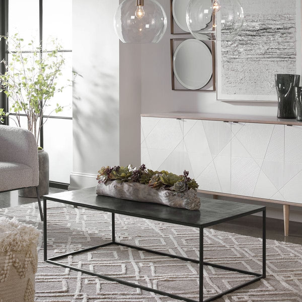 Black rectangle coffee table.