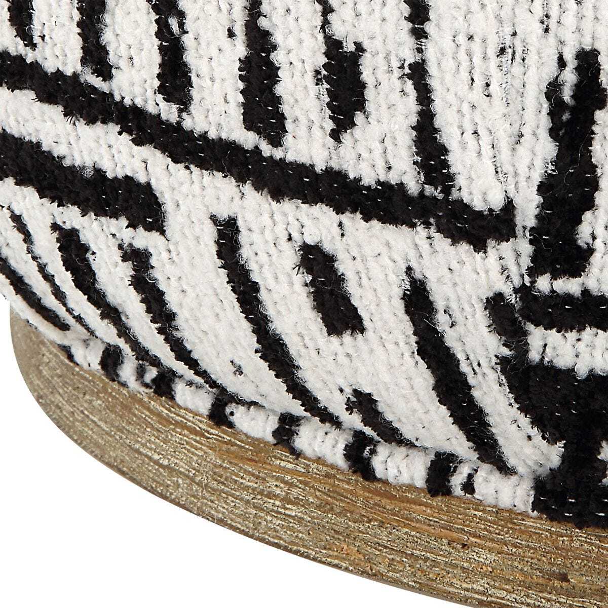 Close-up of a shoe with black and white patterned sole
