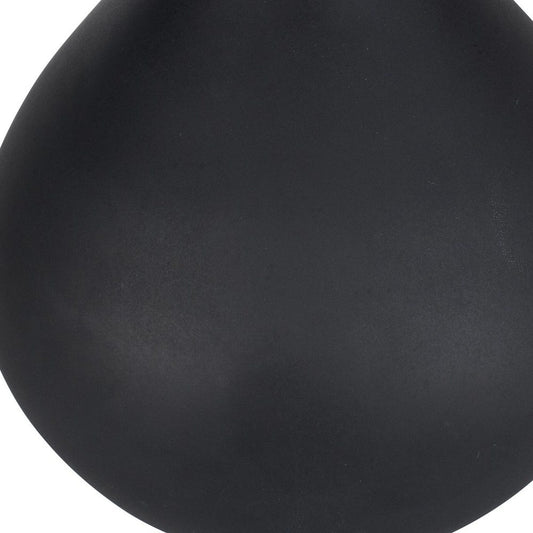 Decorative plant in a black vase on a stone surface with a blurred indoor background