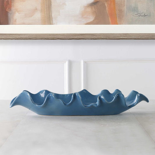 Decorative Blue Ceramic Tray with Beautiful Abstract Art.