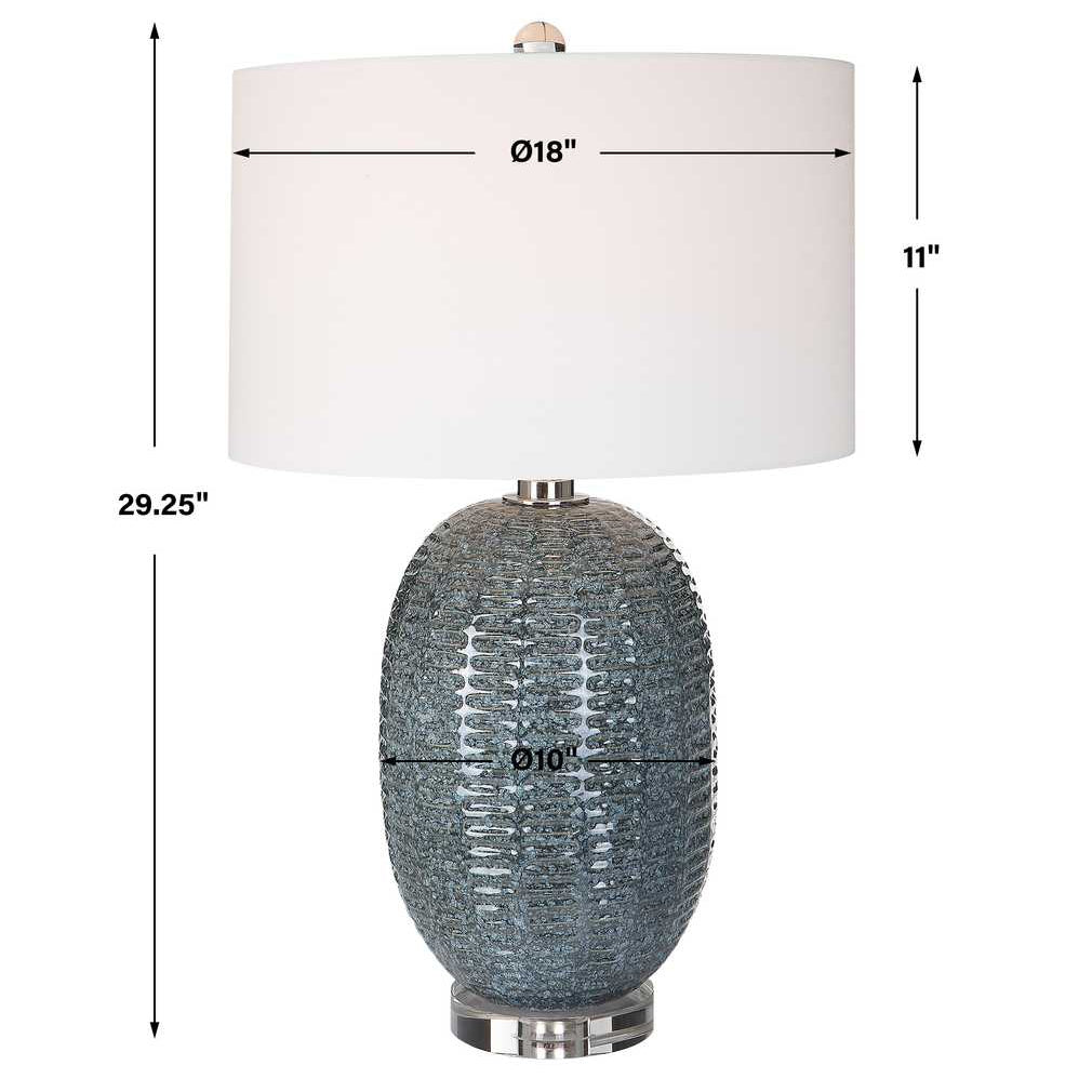 Table lamp with measurements on a white background