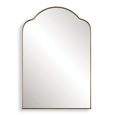Brass arched gold mirror straight on.
