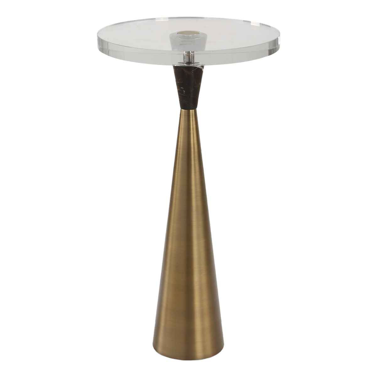 Brass pedestal accent table.