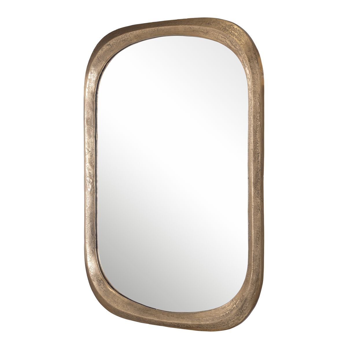 Rectangular mirror with a gold frame on a white background