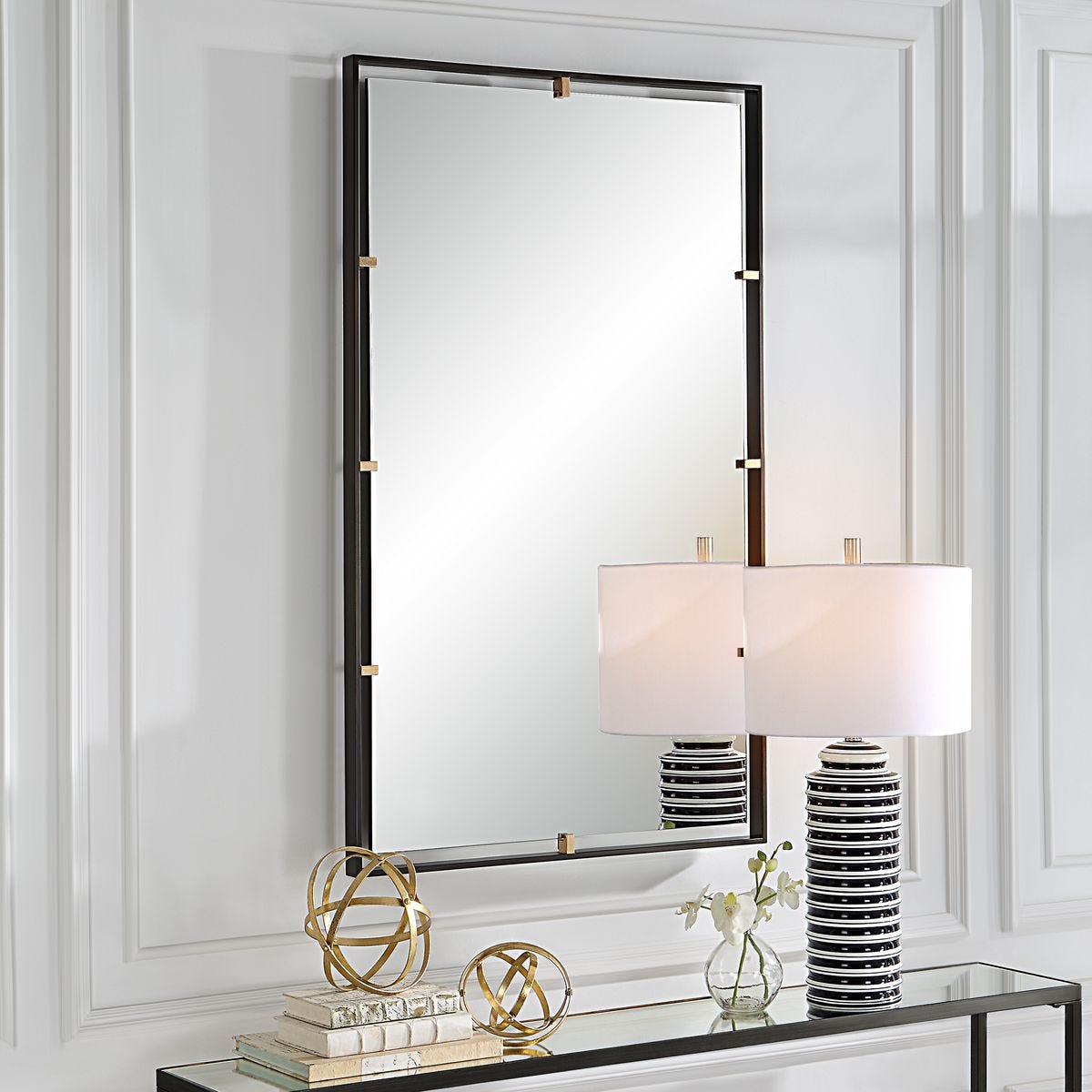 Bronze Rectangular Mirror | Aged Iron Frame 30x50 Vertical