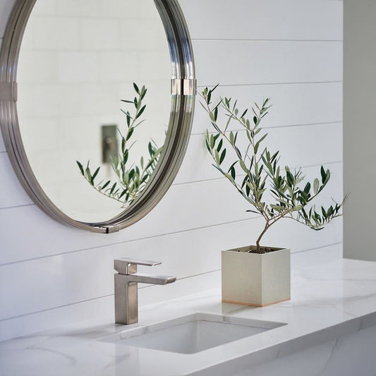 Round Brushed Nickel Mirror.