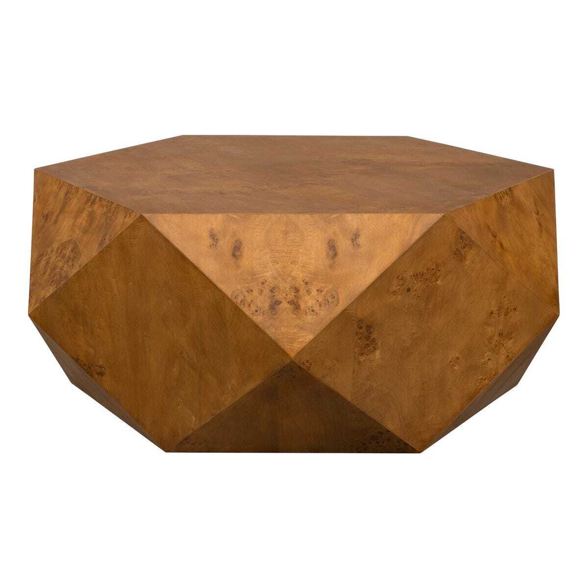 Hexagonal wooden table on a white background
