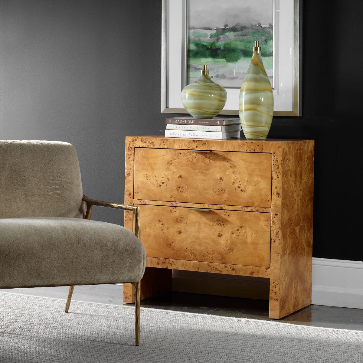 Burl wood dresser.