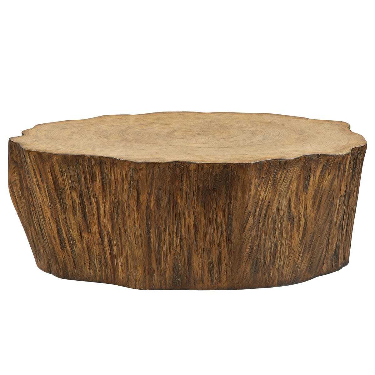 Wooden coffee table with a natural finish on a white background