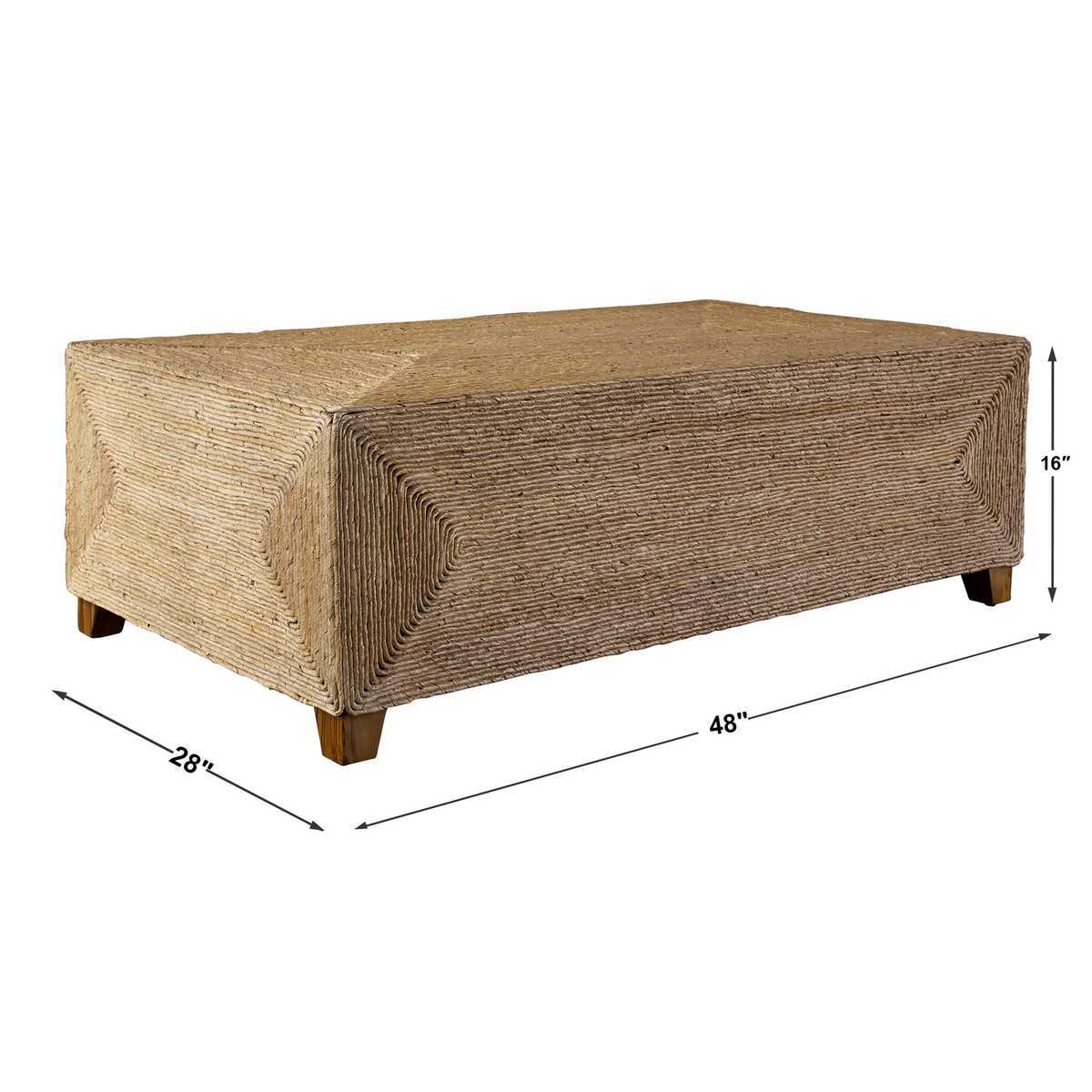 Rectangular ottoman with dimensions on a white background