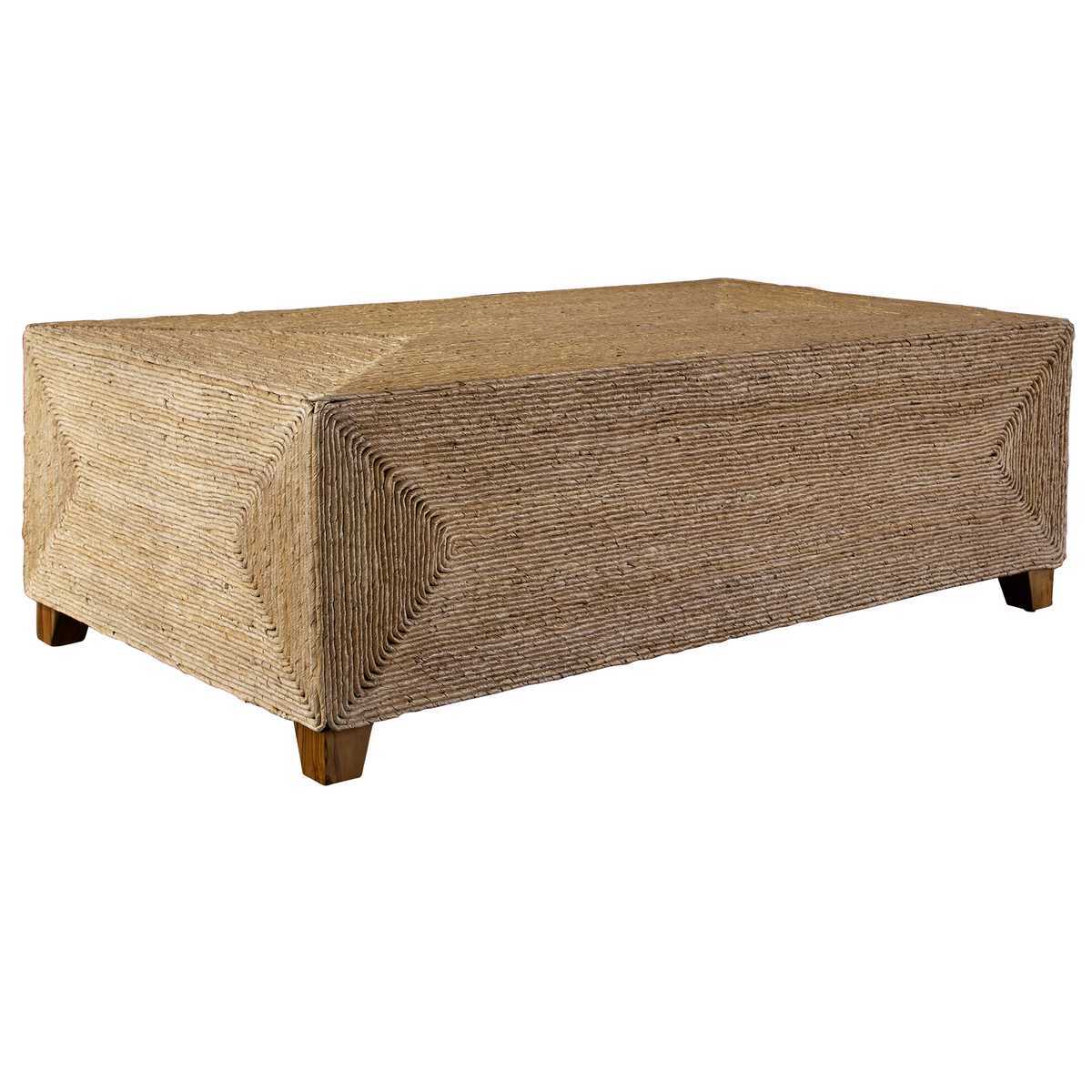 Rectangular woven coffee table on a white background