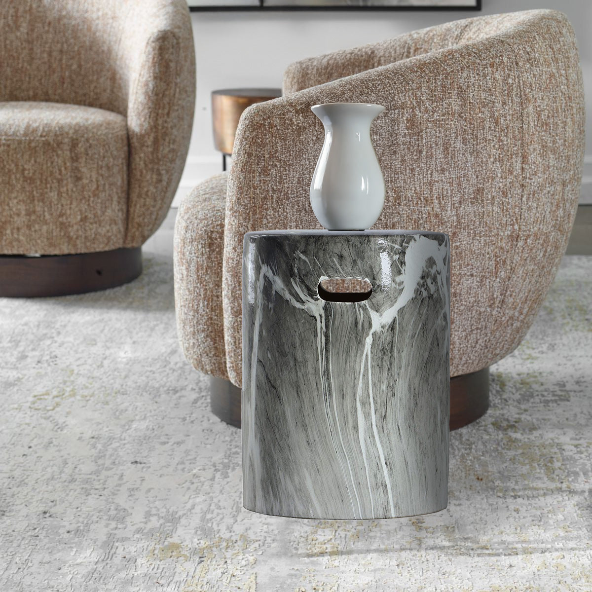 Contemporary Garden Stool — Ceramic Marbled Finish