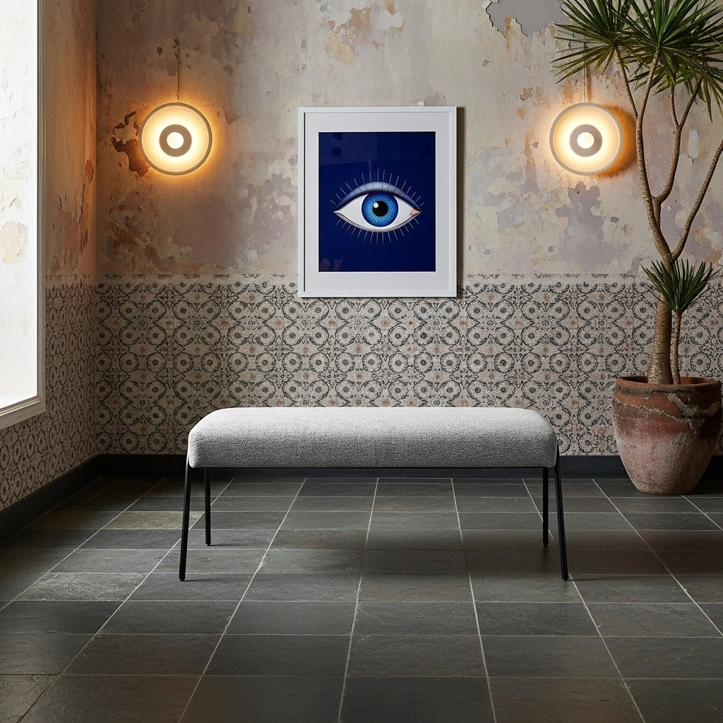 Gray Bedroom Bench - Upholstered Boucle Graphite 60 Inch