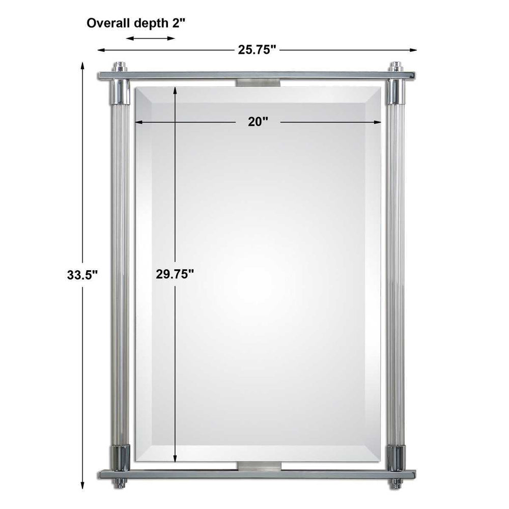 Rectangular glass panel with metal frame and dimensions labeled on a white background