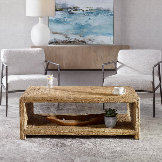 Rectangular Coastal Coffee Table in Coastal Living Room.