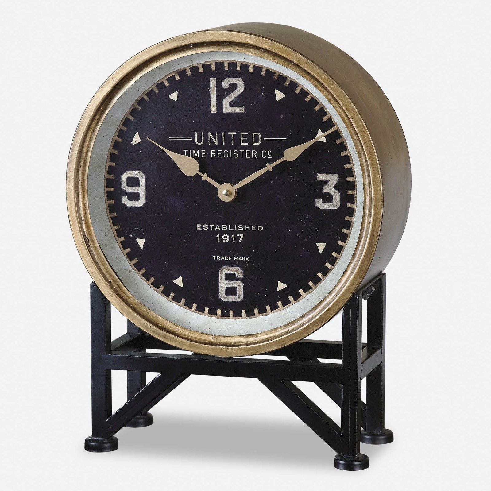 Coastal desk clock finished in brass.