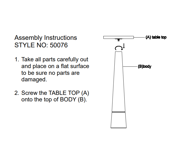 Assembly instructions for a product with labeled parts on a white background