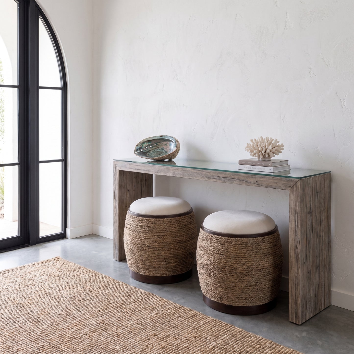 Coastal Entryway with Ottomans.