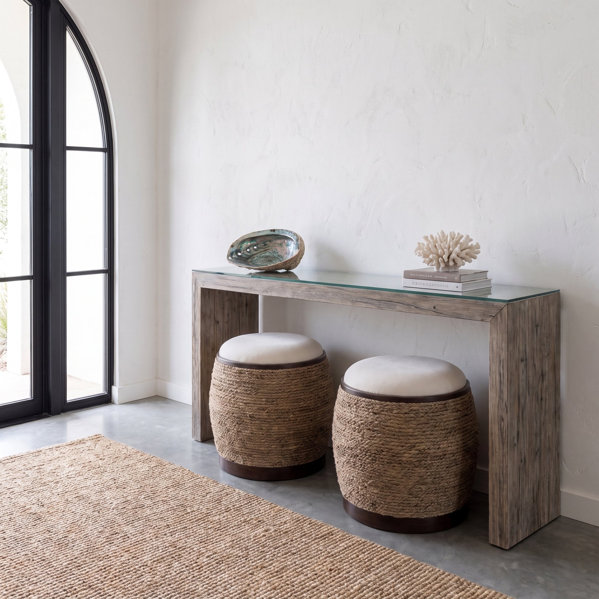 Coastal Entryway with Ottomans.