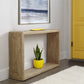 Yellow Entryway with Beach Console Table that is Narrow.