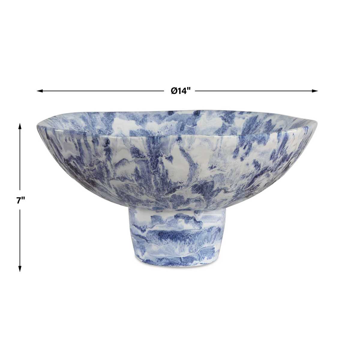 Coastal Pedestal Bowl - Ceramic, Marbled, Indigo