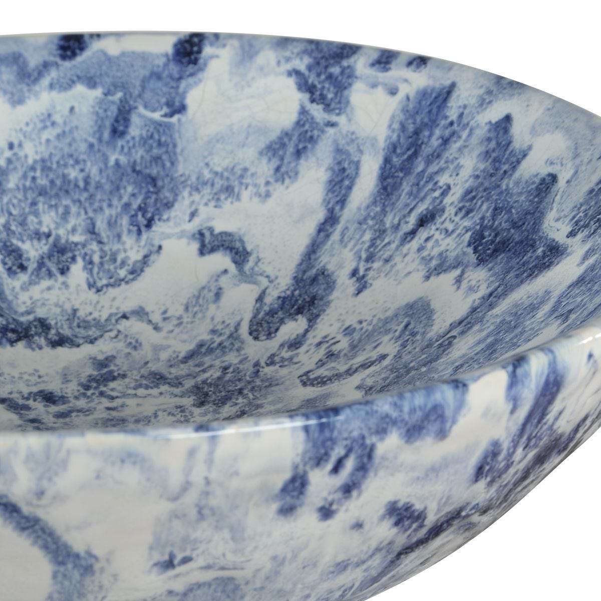 Coastal Pedestal Bowl - Ceramic, Marbled, Indigo