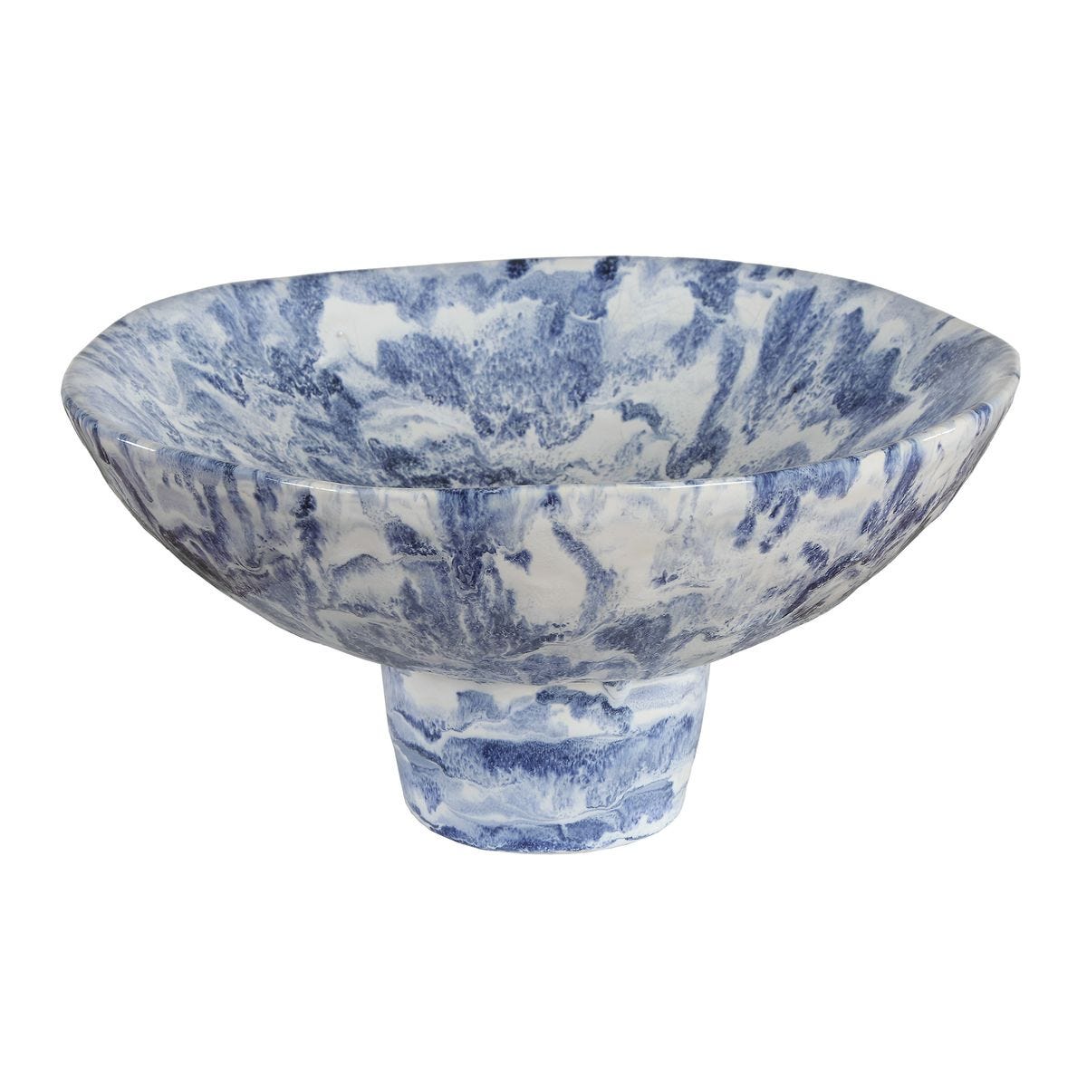 Coastal Pedestal Bowl - Ceramic, Marbled, Indigo