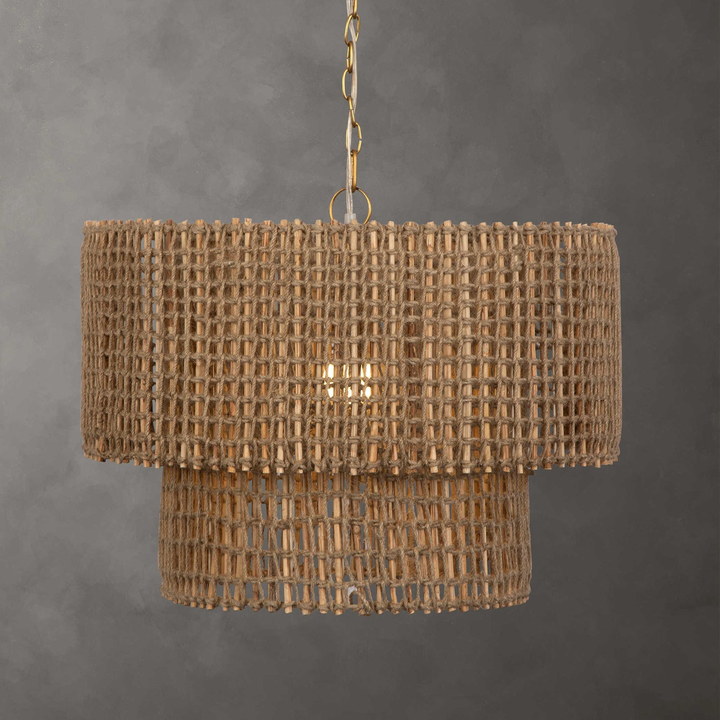 Coastal pendant with rattan.