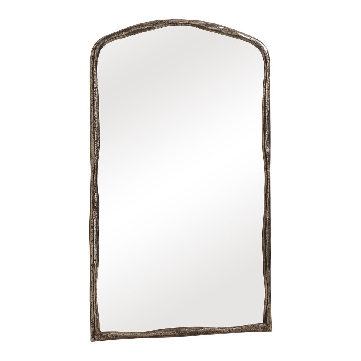 Rectangular mirror with a rustic wooden frame on a white background