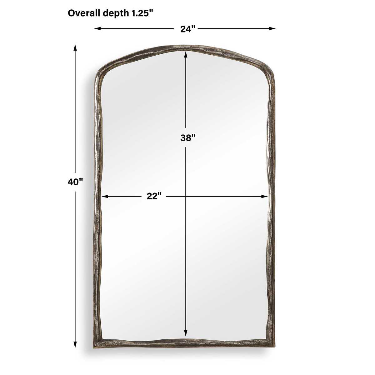 Measurement chart of a rectangular mirror with dimensions labeled.