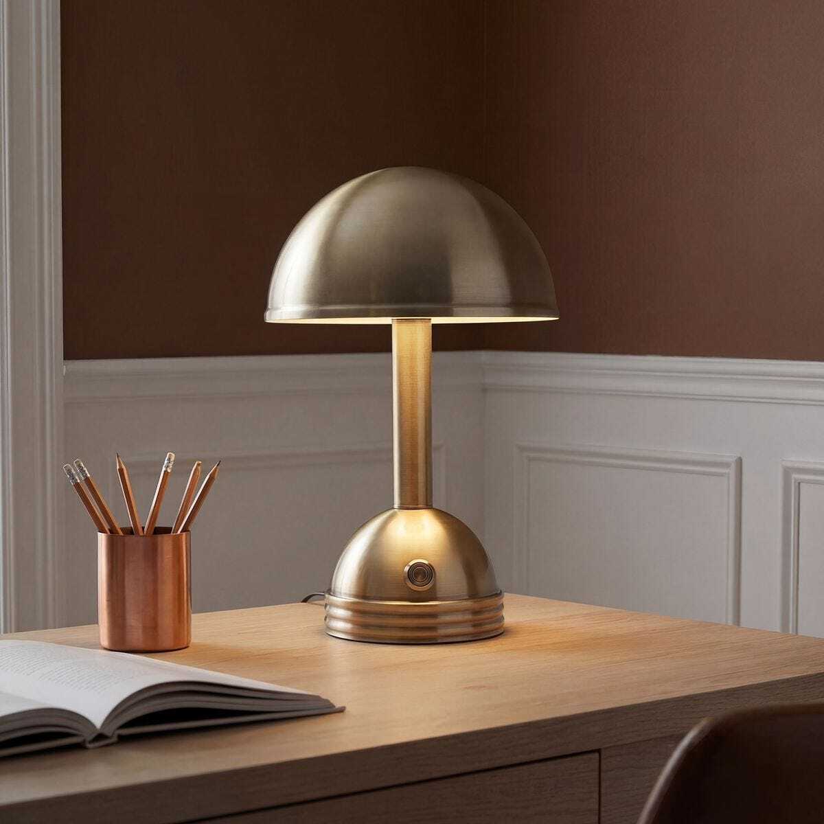 Brass Cordless Table Lamp, Dome Shaped