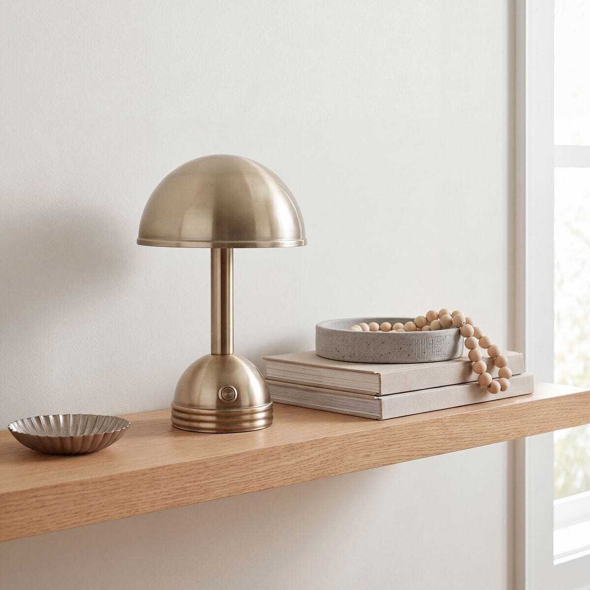 Brass Cordless Table Lamp, Dome Shaped