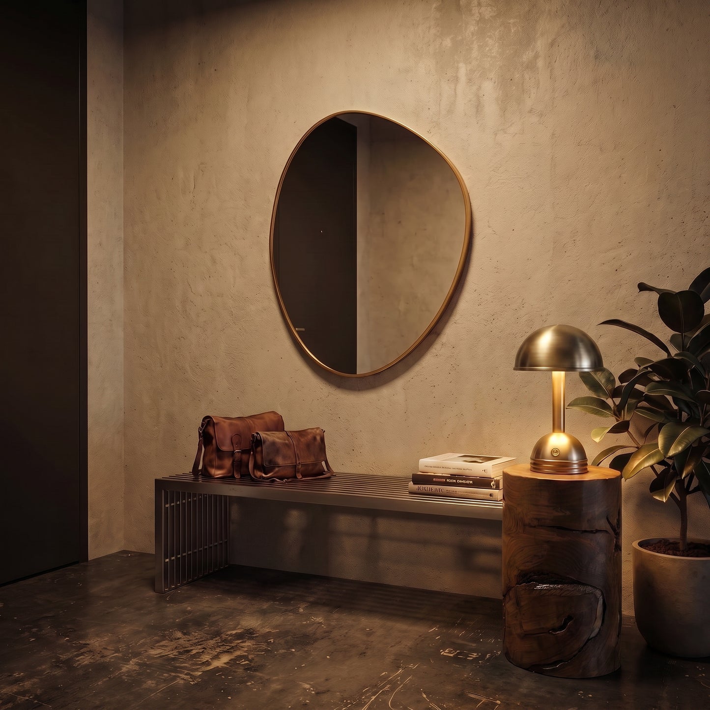 Brass Cordless Table Lamp, Dome Shaped