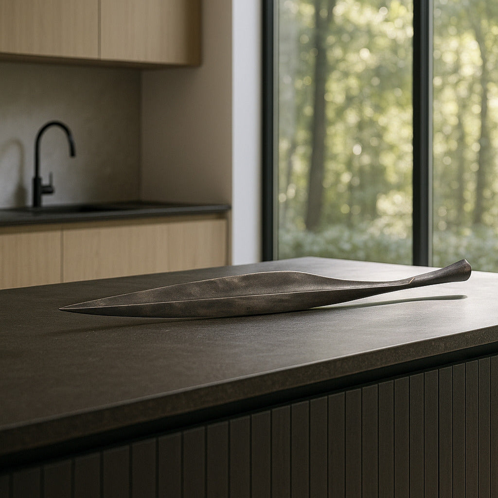 Leaf Metal Bowl Tray on Counter Top.