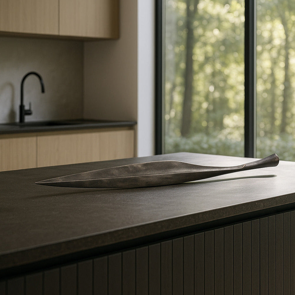 Leaf Metal Bowl Tray on Counter Top.